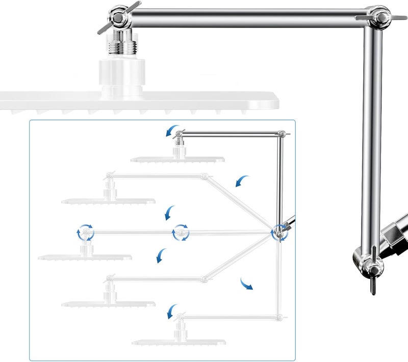 lives Store 18'' Shower Head Extension Arm, Anti-Leak Adjustable Shower Arm Extender for Rain & Handheld Shower Head, Extended Shower Arm with G1/2 Universal Connector Compatible (Extend, Chrome) - Image 1